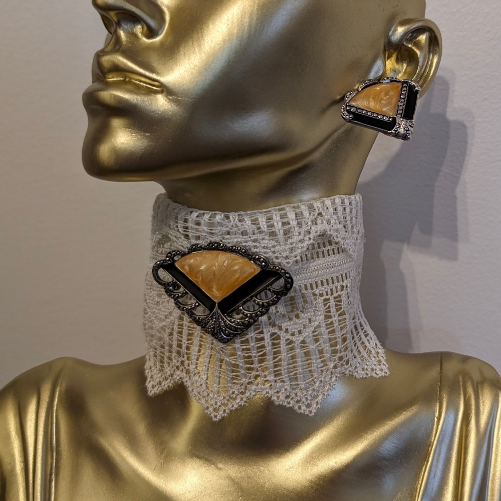 Art Deco Brooch and Post Earrings by Avon